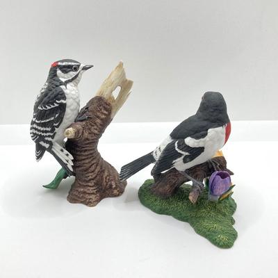 LOT 78K: Collection of Lenox Fine Porcelain Bird Figurines - Red-headed Woodpecker, Downy Woodpecker and Rose-breasted Grosbeak