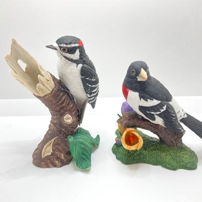 LOT 78K: Collection of Lenox Fine Porcelain Bird Figurines - Red-headed Woodpecker, Downy Woodpecker and Rose-breasted Grosbeak