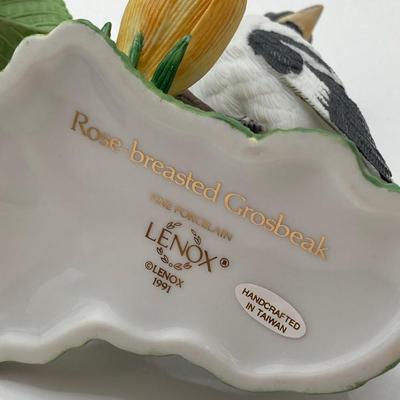 LOT 78K: Collection of Lenox Fine Porcelain Bird Figurines - Red-headed Woodpecker, Downy Woodpecker and Rose-breasted Grosbeak