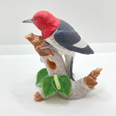 LOT 78K: Collection of Lenox Fine Porcelain Bird Figurines - Red-headed Woodpecker, Downy Woodpecker and Rose-breasted Grosbeak