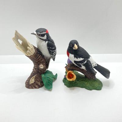 LOT 78K: Collection of Lenox Fine Porcelain Bird Figurines - Red-headed Woodpecker, Downy Woodpecker and Rose-breasted Grosbeak