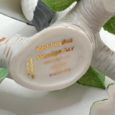 LOT 78K: Collection of Lenox Fine Porcelain Bird Figurines - Red-headed Woodpecker, Downy Woodpecker and Rose-breasted Grosbeak