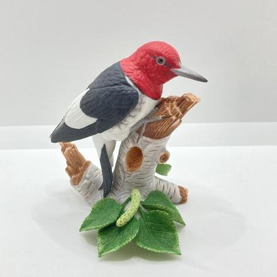 LOT 78K: Collection of Lenox Fine Porcelain Bird Figurines - Red-headed Woodpecker, Downy Woodpecker and Rose-breasted Grosbeak