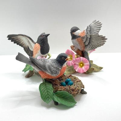 LOT 79K: American Robin, Rufous-sided Towhee and Chestnut-backed Chickadee Lenox Fine Porcelain Bird Figurine Collection