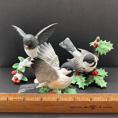 LOT 80K: Collection of Lenox Fine Porcelain Bird Figurines - Chickadee, Dark-eyed Junco and Female Black-Capped Chickadee