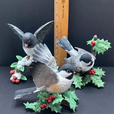 LOT 80K: Collection of Lenox Fine Porcelain Bird Figurines - Chickadee, Dark-eyed Junco and Female Black-Capped Chickadee