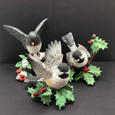 LOT 80K: Collection of Lenox Fine Porcelain Bird Figurines - Chickadee, Dark-eyed Junco and Female Black-Capped Chickadee