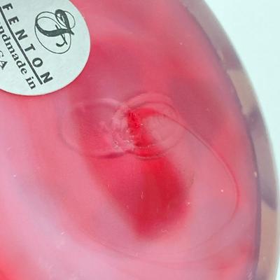 LOT 81K: Fenton Art Glass Cranberry Optic Heart Ruffled Top Basket and Vase