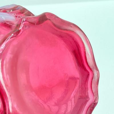 LOT 81K: Fenton Art Glass Cranberry Optic Heart Ruffled Top Basket and Vase