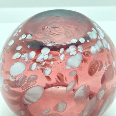 LOT 82K: Fenton Art Glass Pink Bell with Hand Painted Flowers and Hand Blown Ruffled Top Amethyst Vase