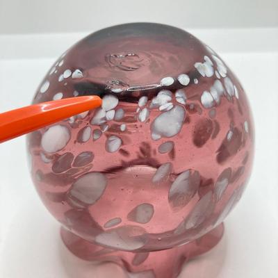 LOT 82K: Fenton Art Glass Pink Bell with Hand Painted Flowers and Hand Blown Ruffled Top Amethyst Vase