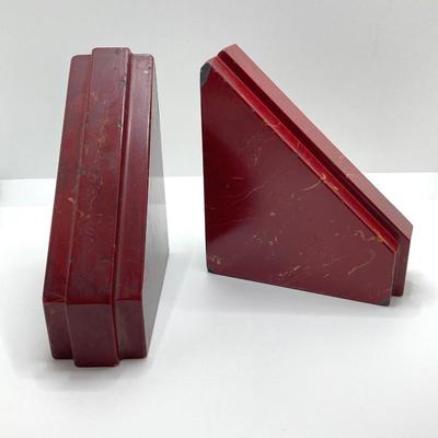 LOT 83K: Pair of Cherry Stone / Onyx Carved Book Ends