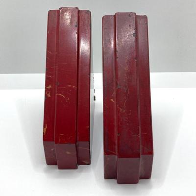 LOT 83K: Pair of Cherry Stone / Onyx Carved Book Ends