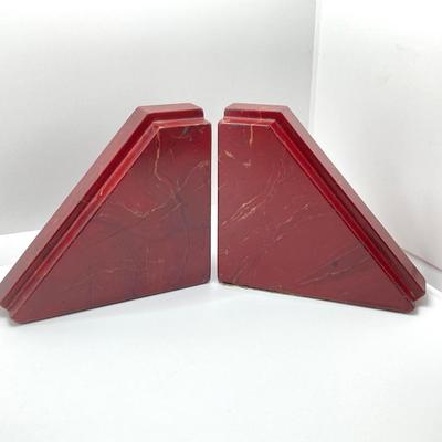 LOT 83K: Pair of Cherry Stone / Onyx Carved Book Ends