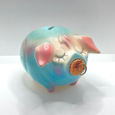 LOT 84K: Vintage Hull Pottery Corky Pig with Cork Nose Piggy Bank