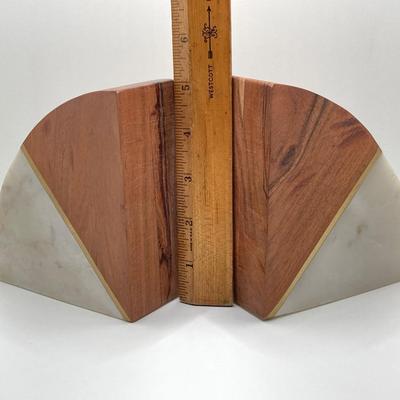 LOT 86K: Vintage Wood and Onyx / Marble Crescent Bookends