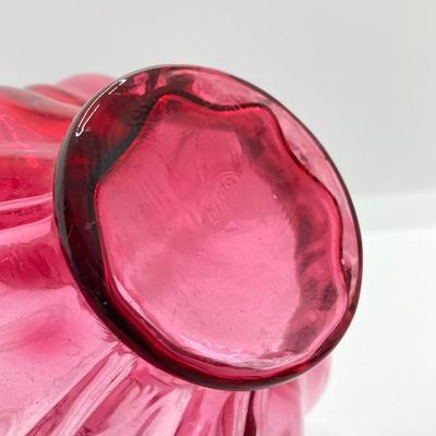 LOT 87K: Stunning Ruffled Top Fenton Art Glass Cranberry Basket and Pitcher