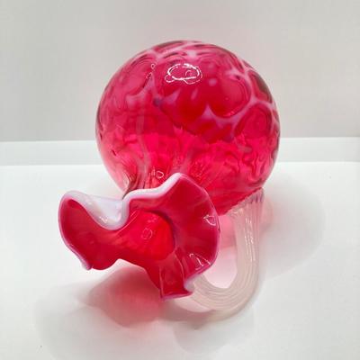 LOT 87K: Stunning Ruffled Top Fenton Art Glass Cranberry Basket and Pitcher