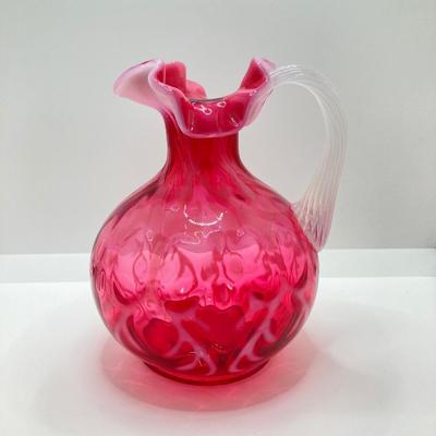 LOT 87K: Stunning Ruffled Top Fenton Art Glass Cranberry Basket and Pitcher