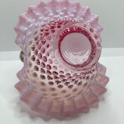LOT 88K: Collection of Pink Glass - Three Fenton Art Glass Bells, Ribbon Top Basket and Bowl