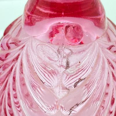 LOT 88K: Collection of Pink Glass - Three Fenton Art Glass Bells, Ribbon Top Basket and Bowl