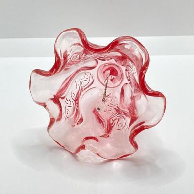 LOT 88K: Collection of Pink Glass - Three Fenton Art Glass Bells, Ribbon Top Basket and Bowl