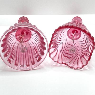 LOT 88K: Collection of Pink Glass - Three Fenton Art Glass Bells, Ribbon Top Basket and Bowl
