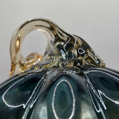 LOT 106K: White Glass Pumpkin with Golden Glitter & Teal, Multi Colored Pumpkin