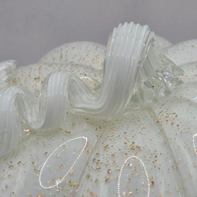 LOT 106K: White Glass Pumpkin with Golden Glitter & Teal, Multi Colored Pumpkin