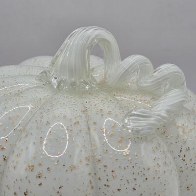 LOT 106K: White Glass Pumpkin with Golden Glitter & Teal, Multi Colored Pumpkin