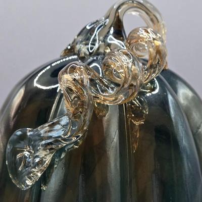 LOT 106K: White Glass Pumpkin with Golden Glitter & Teal, Multi Colored Pumpkin