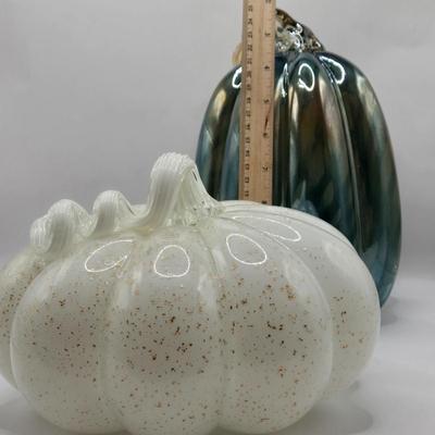 LOT 106K: White Glass Pumpkin with Golden Glitter & Teal, Multi Colored Pumpkin