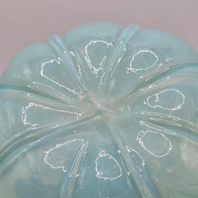 LOT 108K: Two Light Teal Colored Pumpkins, 1 with Gold Tone Veining and Opaque Glaze