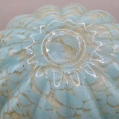 LOT 108K: Two Light Teal Colored Pumpkins, 1 with Gold Tone Veining and Opaque Glaze