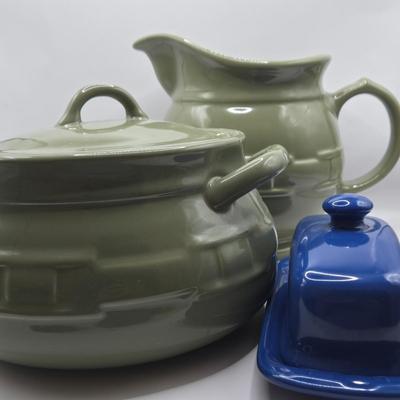LOT 110K: Longaberger Pottery Crock, Pitcher, & Butter Dish