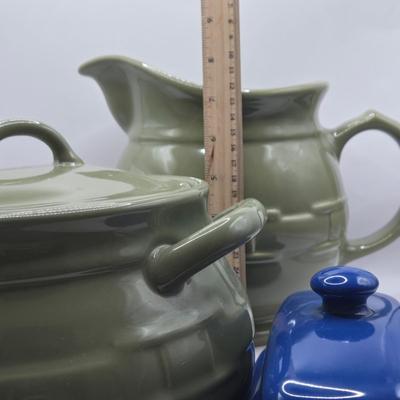 LOT 110K: Longaberger Pottery Crock, Pitcher, & Butter Dish