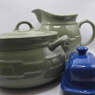 LOT 110K: Longaberger Pottery Crock, Pitcher, & Butter Dish
