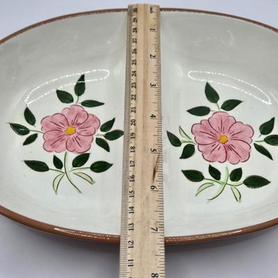 LOT 112K: Stangl Pottery Wild Rose Serving Platter, Divided Serving Bowl, & Two Cracker/ Cheese Trays