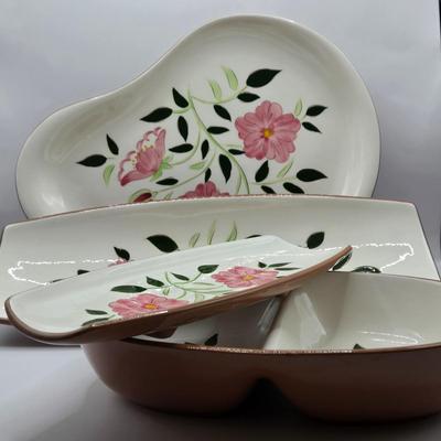 LOT 112K: Stangl Pottery Wild Rose Serving Platter, Divided Serving Bowl, & Two Cracker/ Cheese Trays