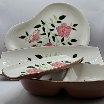 LOT 112K: Stangl Pottery Wild Rose Serving Platter, Divided Serving Bowl, & Two Cracker/ Cheese Trays