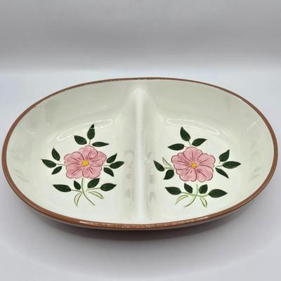 LOT 112K: Stangl Pottery Wild Rose Serving Platter, Divided Serving Bowl, & Two Cracker/ Cheese Trays