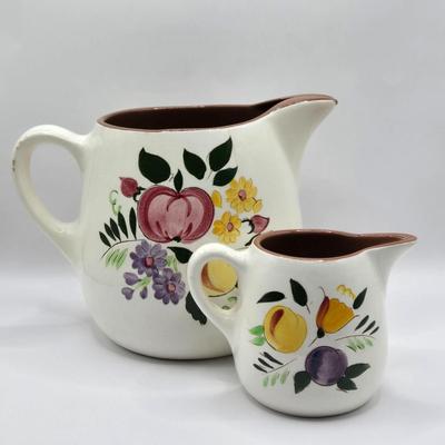 LOT 115K: Stangl Fruit and Flowers Pitchers and Divided Serving Bowl & 2 Fruit Pitchers