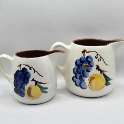 LOT 115K: Stangl Fruit and Flowers Pitchers and Divided Serving Bowl & 2 Fruit Pitchers
