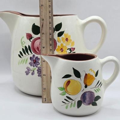 LOT 115K: Stangl Fruit and Flowers Pitchers and Divided Serving Bowl & 2 Fruit Pitchers
