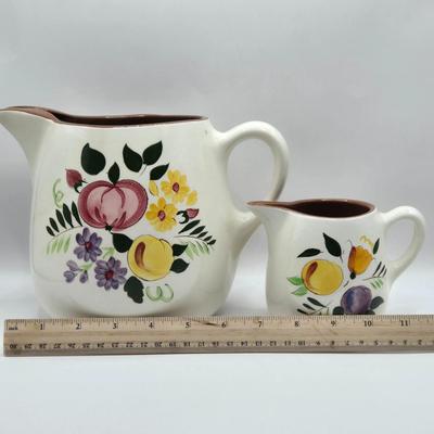 LOT 115K: Stangl Fruit and Flowers Pitchers and Divided Serving Bowl & 2 Fruit Pitchers