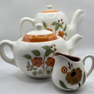 LOT 116K: Two Vintage Stangl Pottery Bittersweet Pitchers & Small First Love Pitcher