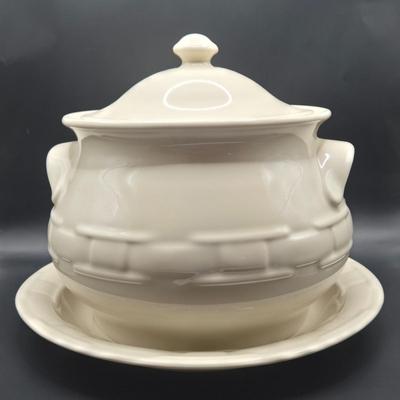 LOT 119K: Longaberger Pottery Soup Terrine, 2 Crocks, and Pitcher