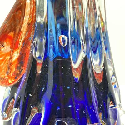 LOT 123K: Vintage Murano Art Glass Large Rooster 11” Orange, Blue, Yellow & Teal Italy