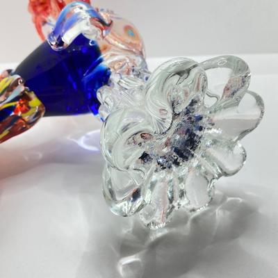 LOT 123K: Vintage Murano Art Glass Large Rooster 11” Orange, Blue, Yellow & Teal Italy