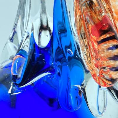 LOT 123K: Vintage Murano Art Glass Large Rooster 11” Orange, Blue, Yellow & Teal Italy